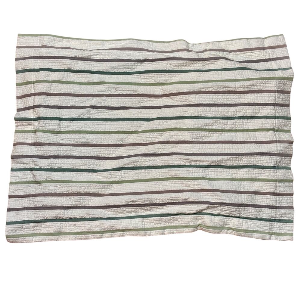 Company Store Matelasse Standed Pillow Sham White Neutral Stripes: Green, Taupe